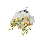 Orhidee Artificiala En-gros, 36cm, calitate superioara, 3Flori+Boboci pe un fir, Alba
