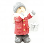 Decoratiune pentru Craciun, baiat cu felinar, ceramica, rosu + negru, 40 cm