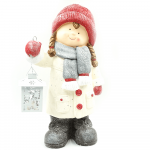 Decoratiune pentru Craciun, fetita cu felinar, rosu + alb, 41 cm