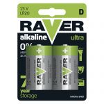 Baterii ultra alcaline Raver, D RUA LR20-B2, 1.5 V, 2 buc/blister