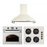 Set Hausberg Cuptor electric HB-8050, 2000 W, 57 l, Plita incorporabila gaz HB-570, gaz, 4 arzatoare, sticla, bej rustic si Hota decorativa HB-1500, 1 motor, 140 W, 450 m³/h, 60 cm