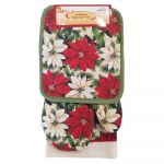 Set 3 piese pentru bucatarie, alb-rosu, bumbac si poliester