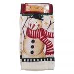 Set 3 prosoape bucatarie Atria, model cu om de zapada, rosu-alb, 38 x 63 cm