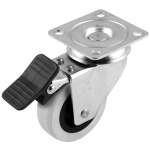 Rotila cu flansa si frana pentru carucior, metal + plastic, gri, 50 x 75 mm