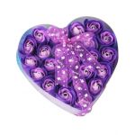 Cutie Flori sapun mov 24 buc , Forma inima, cu fundița 18 x 18 cm