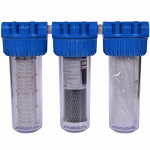Filtru triplex de apa, carbune + polipropilena + sita, 10 cu 3/4 in linie