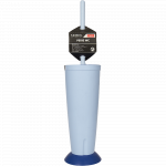 Perie si suport cu capac WC Romtatay Nora, plastic, bleu, 10 x 42 cm
