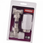 Set robinet colt pentru radiator + cap termostat Ferro ZTM21, 1/2 inch x 1/2 inch