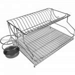 Suport farfurii, cu suport tacamuri, fier cromat, 54 x 32 x 21 cm, 2 etaje