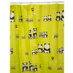 Perdea pentru dus MSV Panda, model ursuleti panda, verde-lime, 180 x 200 cm