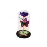 Aranjament floral Engros, Trandafir in cupola cu LED-uri, Mov 11x22 cm