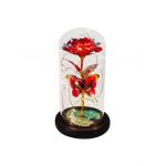 Aranjament floral Engros, Trandafir in cupola cu LED-uri, Rosu 11x22 cm