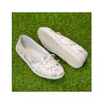 Pantofi piele “Tellus” 72-01, Alb cu flori, Engros