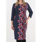 Rochie din jerse cu buline și print floral engros