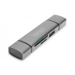 DIGITUS Combo Card Reader Hub (USB-C+USB 3.0) 1x SD, 1x MicroSD, 1x USB 3.0, grey (DA-70886)