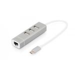 DIGITUS USB 2.0 Type-C 3-Port HUB & Fast Ethernet LAN 3x USB A/F, 1x RJ45 Lan, Chipset: FE1.1S/RTL8152B (DA-70253)
