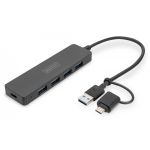 DIGITUS USB 3.0 Hub 4-Port, Slimline with USB-C Adapter, 5Gbps, 0,2m cable (DA-70235)