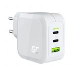 Green Cell White 65W GaN GC PowerGan mains charger for Laptop, MacBook, Phone, Tablet, Nintendo Switch - 2x USB-C, 1x (CHARGC08W)
