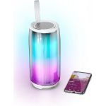 Boxa portabila Wireless Bluetooth, rezistenta la apa IPX7, Subwoofer, sunet Stereo cu lumini LED, alb