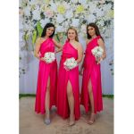 Rochie lunga Engros pentru domnisoare de onoare, din satin, pe un umar + batista asortata