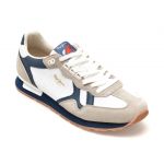 Pantofi sport PEPE JEANS albi, BRIT RETRO,  din piele intoarsa