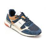 Pantofi sport PEPE JEANS bleumarin, LONDON PRO MESH,  din piele intoarsa si material textil