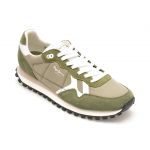 Pantofi sport PEPE JEANS kaki, BRIT-ON PRINT,  din material textil si piele intoarsa