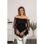 BluzÄƒ ElegantÄƒ Cu Decolteu Bateau Si MÃ¢neci Transparente, Negru