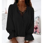 BluzÄƒ ElegantÄƒ, Cu O CrizÄƒ Larga, Cu Guler Cu Volan, Cu È˜nur È˜i Decolteu ÃŽn "Vâ€ Alonza, Neagra