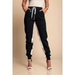 Pantaloni La Moda Largi Cu Dungi Si Talie Elastica Frieda, Negri