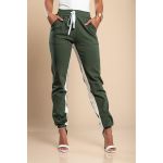 Pantaloni La Moda Largi Cu Dungi Si Talie Elastica Frieda, Verde
