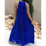 Rochie Maxi Plisata Fara Maneci Idella, Albastru