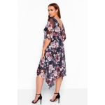 Rochie Midi Cu MÃ¢neci Scurte È˜i FustÄƒ LargÄƒ Cu Imprimeu Floral Theine, Negru