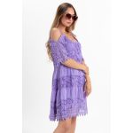 Rochie Mini Cu Decolteu La Umar Si Detaliu Dantela Florida, Liliac