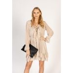 Rochie Mini ElegantÄƒ Cu Decolteu ÃŽn â€œVâ€ Cu Detalii Din DantelÄƒ È˜i Volane Clementine, Bej