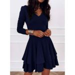 Rochie Mini ElegantÄƒ Cu Decolteu ÃŽn V È˜i Volane Kyliana, Albastru ÃŽnchis