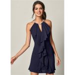 Rochie Mini ElegantÄƒ Cu Volane Alexus, Albastru Inchis