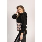 Bluza Cu GlugÄƒ È˜i Imprimeu ÃŽn Carouri La ModÄƒ Mimma, Negru