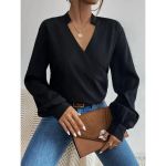 Bluza Eleganta Cu Guler Rusesc Si Decolteu Adanc Cu Clapa Belucca, NeagrÄƒ