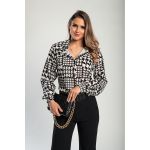 BluzÄƒ ElegantÄƒ Cu Model Pepita È˜i Guler Clasic Journee, Alb-Negru