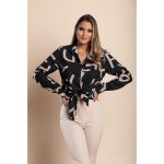 Bluza Eleganta Din Imitatie De Satin Cu Imprimeu Literelor Medelina, Neagra