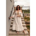 Rochie Maxi De Vara Cu Broderie Fioranna, Alba