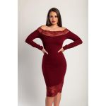 Rochie Midi Eleganta Cu Maneci Lungi Si Detaliu Din Dantela Translucida Avignon, Visiniu