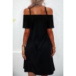 Rochie Mini Eleganta Cu Maneci Scurte, Umeri Deschisi Si Bretele Cecina, Neagra