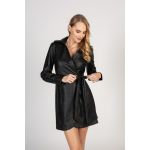 Rochie Mini Eleganta Din Piele Sintetica Cu Pliuri Pellita, Neagra