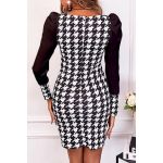 Rochie Mini Stransa Cu Material Cu Volane Pe Umeri Si Model Herrera Pepita, Alb-Negru