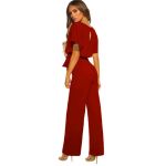 Salopeta La Moda Cu Pantaloni Lungi Largi Si Maneci Scurte Nelia, Rosu