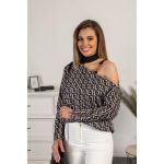 Tricou Elegant Cu Decolteu Asimetric Si Imprimeu Geometric Mathilde, Negru-Bej
