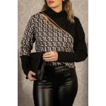 Tricou Elegant Cu Imprimeu Geometric Si Fermoar Mattina, Bej