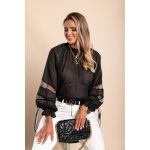 Bluza Eleganta Din Tesatura Semi-Transparenta Cu Buline Geltra, Neagra